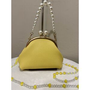 Yellow Togo Calfskin Handmade Vintage Kisslock Clutch, Wristlet, Crossbody